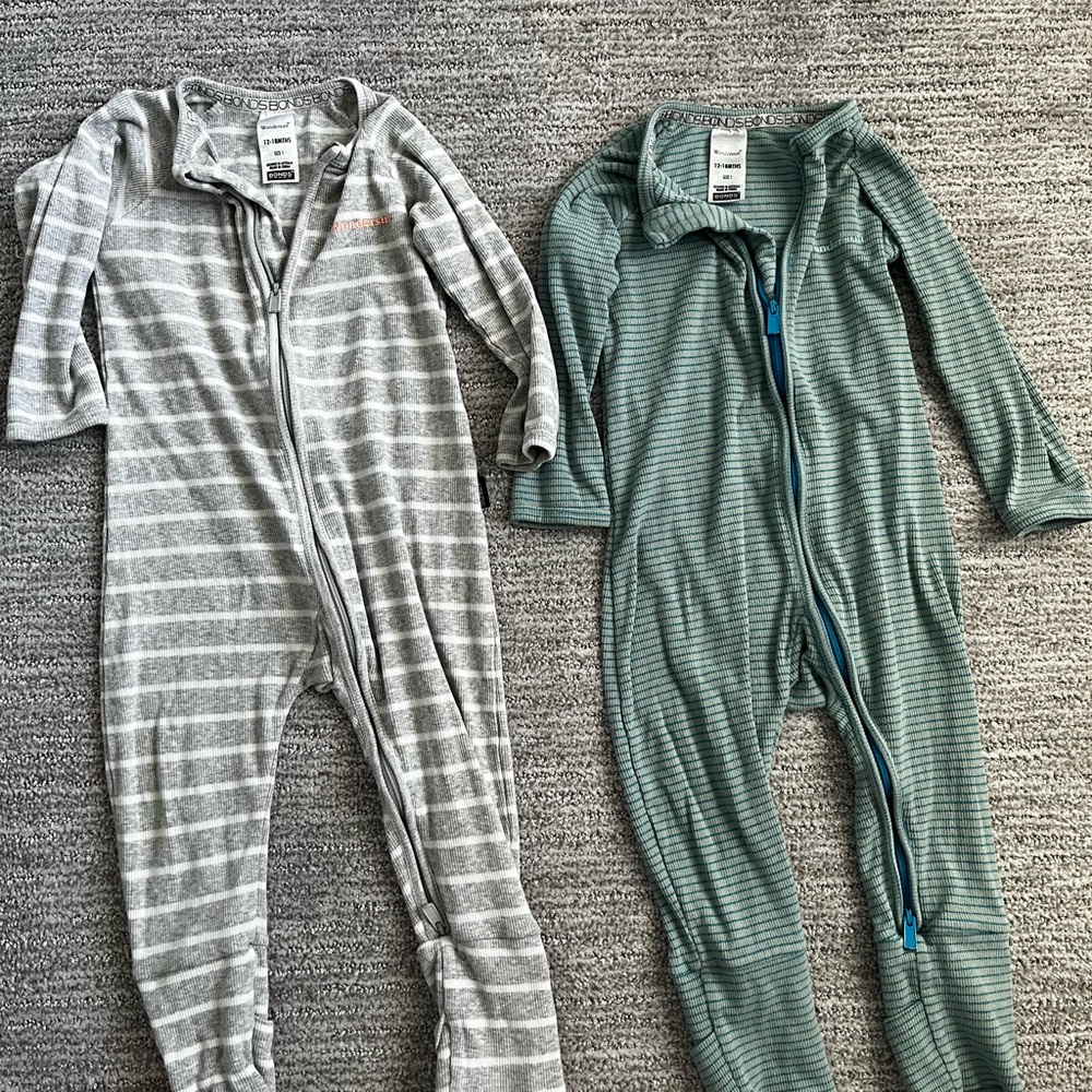 Bonds Gray and Green Striped Kids Wondersuits